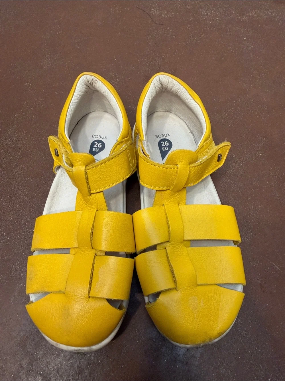 Bobux I-Walk Tidal Yellow Leather T-Strap Kids Sandals, US 9.5, EU 26